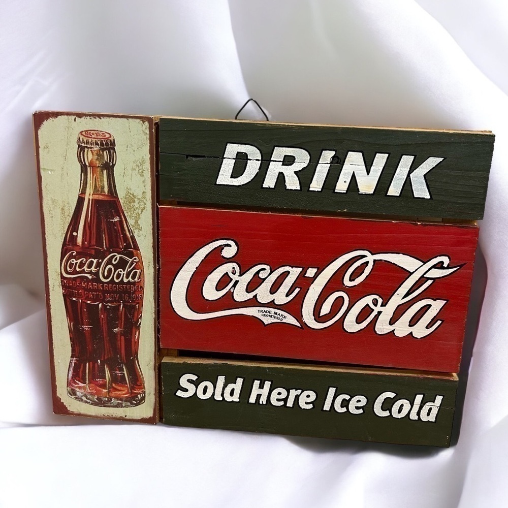 Coca Cola Wooden Wall Hanging Home Decor Sign Soda Advertising Red White